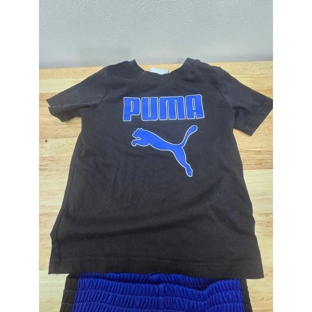 Puma Toddler 2T Matching Set – Black Logo Tee + Blue Athletic Shorts‎ - Picture 3 of 6